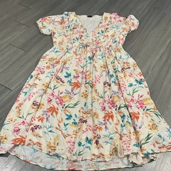 Torrid Floral Print Midi Swiss Dot Shirred Dress with Pockets size 3X - Picture 8 of 16